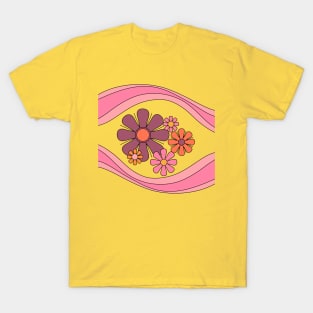 Floral Daydream Retro Flower Lined Pattern Pink Orange Yellow T-Shirt